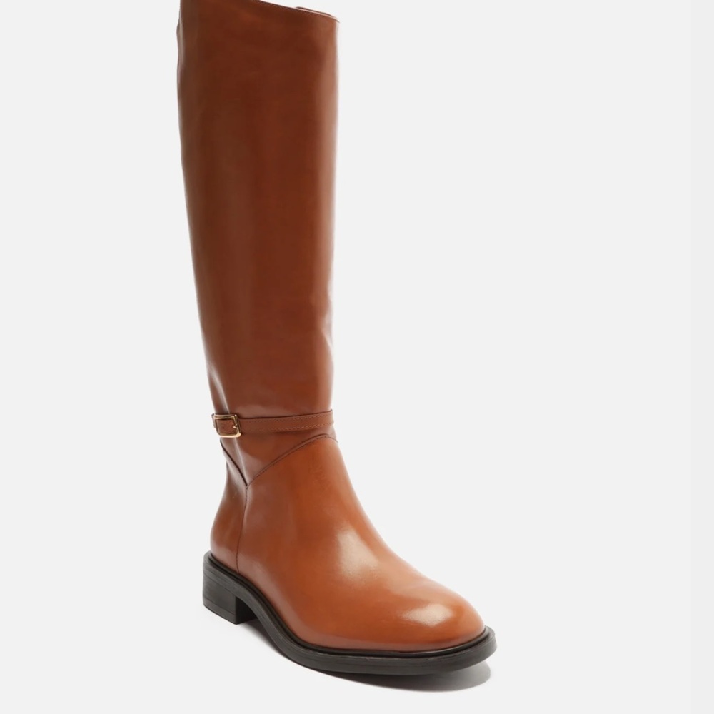 Arezzo Women’s Tall Leather Riding Boots Caramel , Gold Buckle Detail , NEW - Picture 11 of 11